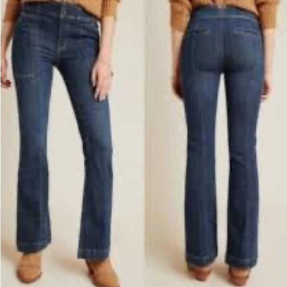 Pilcro and the Letterpress Blue Flare Wide Leg Jeans